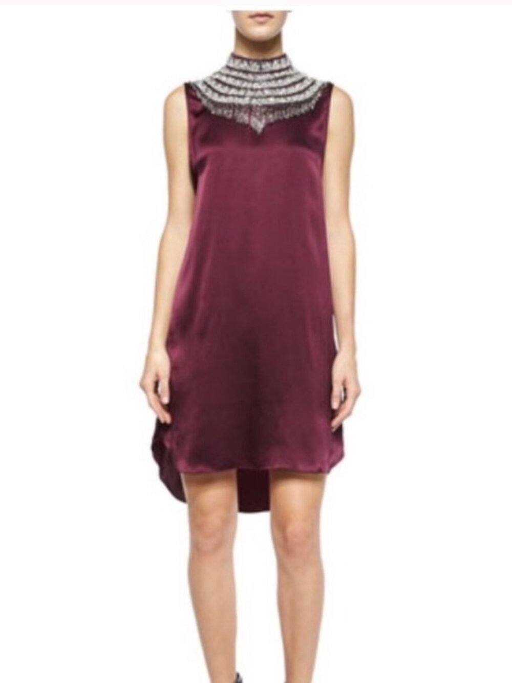Haute Hippie Embellished Neck Burgundy Dress Size 6